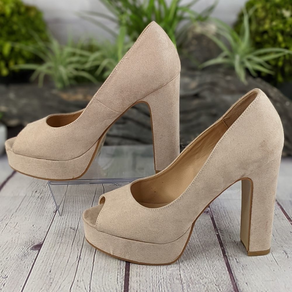 Truffle Collection Peep Toe Platform Block Heel Pumps - Picture 4 of 10